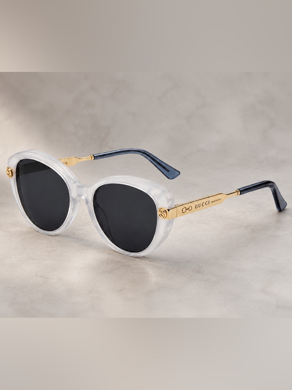 Gucci Clear White & Gold Sunglasses – Brand New